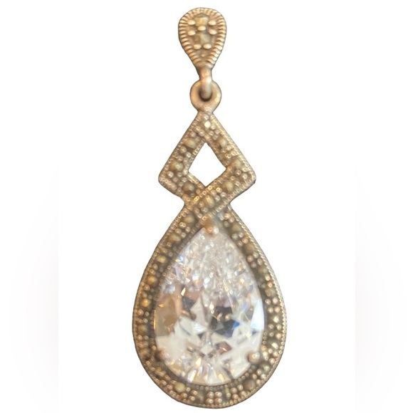 Vintage Marcasite and Rhinestone Post Dangling Earrings - Picture 3 of 3